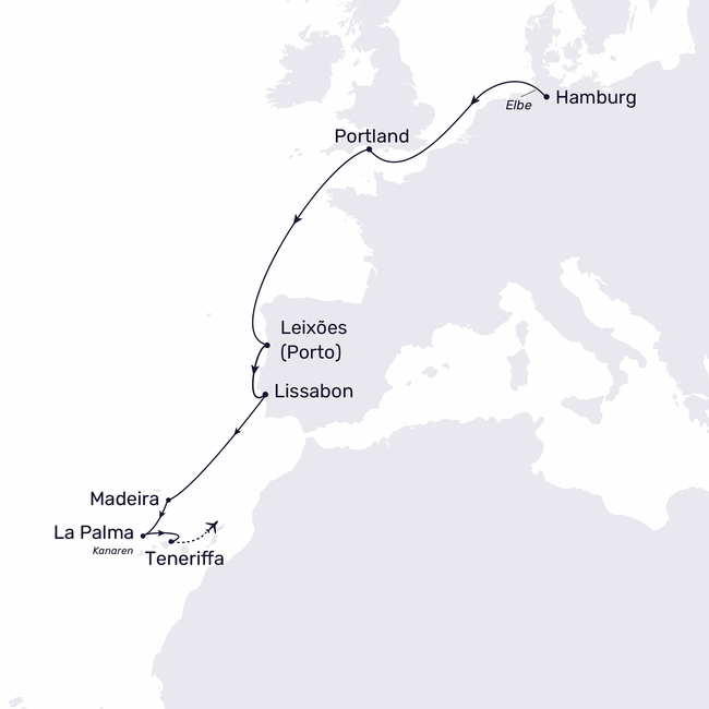 Routenkarte The Iberian Peninsula and the magic of the Canary Islands