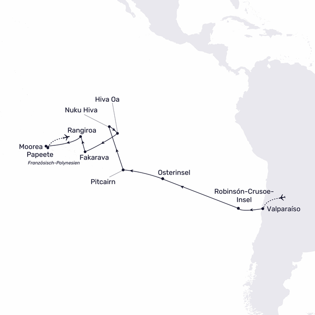 Routenkarte Set sail for the South Seas: Easter Island and Polynesia
